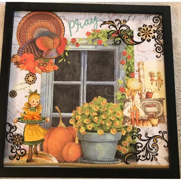 Fall Thanksgiving Kitchen Framed Handmade Collage Wall Art Retro Holiday Decor - Picture 1 of 6